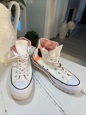 Conver Chuck High-Top Canvas Sneakers with Pink Lining and Orange Heel Accent